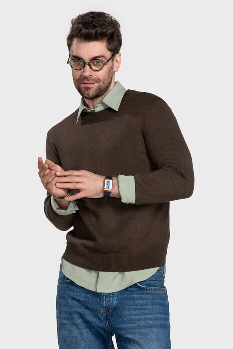 Crewneck sweater in cotton cashmere blend (Espresso Melange)