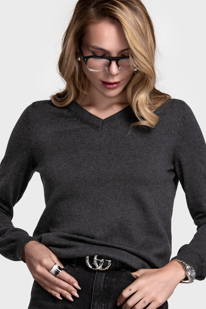 Джемпер з V-вирізом з бавовни та кашеміру (Grafite Melange)