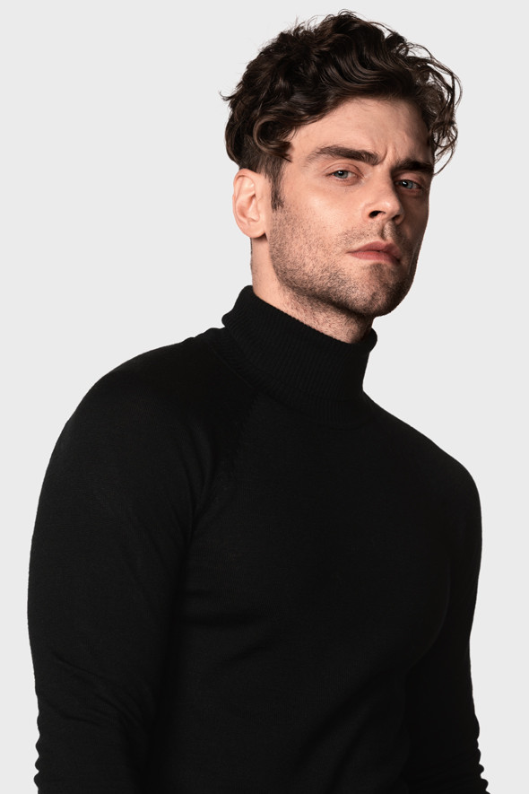 Чоловічий вовняний светр з високою стійкою (Nero)