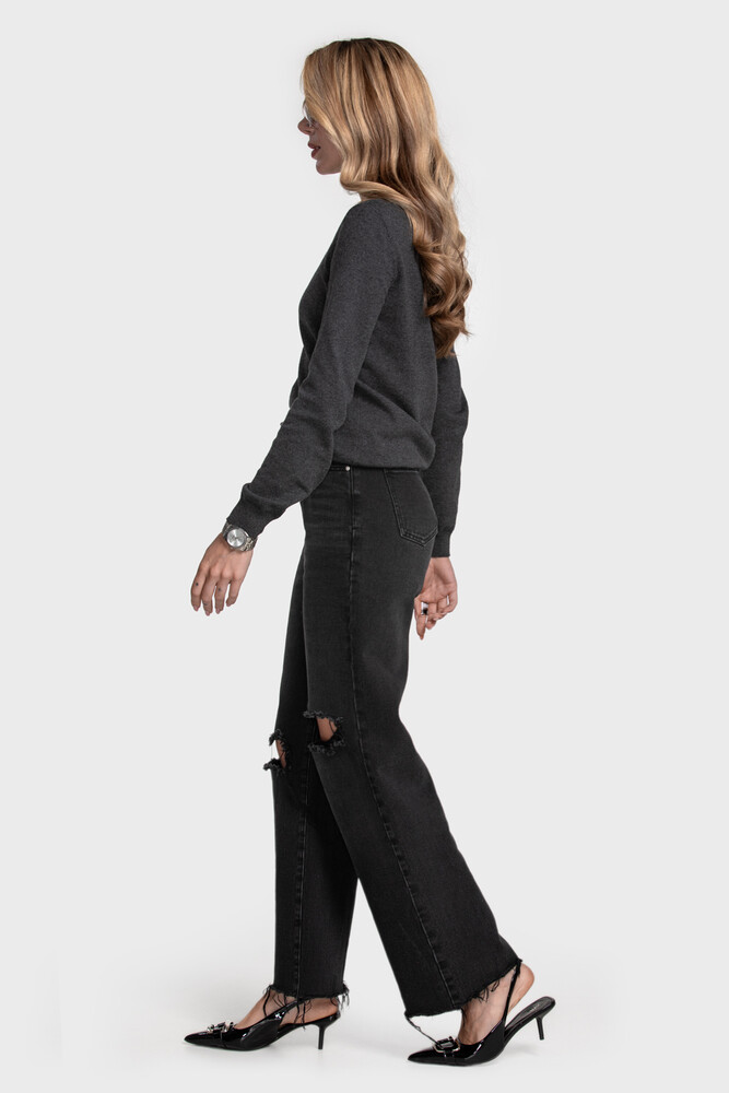 Джемпер з V-вирізом з бавовни та кашеміру (Grafite Melange)