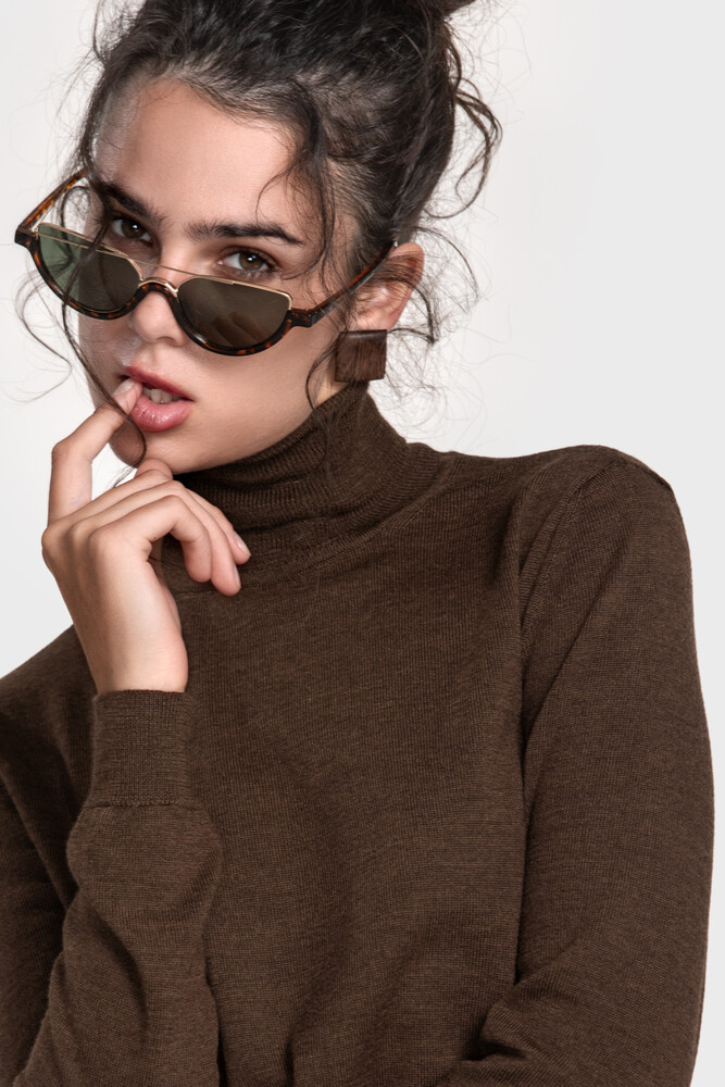 Turtleneck sweater in pure merino wool (Cioccolato Melange)