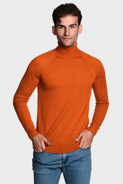 Мужской шерстяной свитер с высокой стойкой (Tiger Orange)