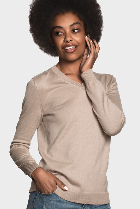 V-Neck sweater in organic cotton blend (Cold Beige)
