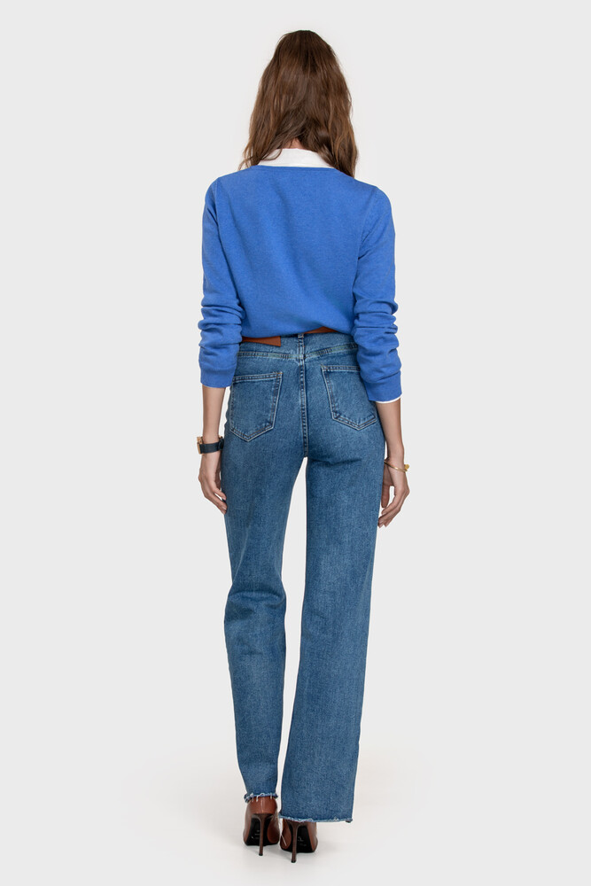 Сrew neck sweater in organic cotton blend (Azzurro Melange)