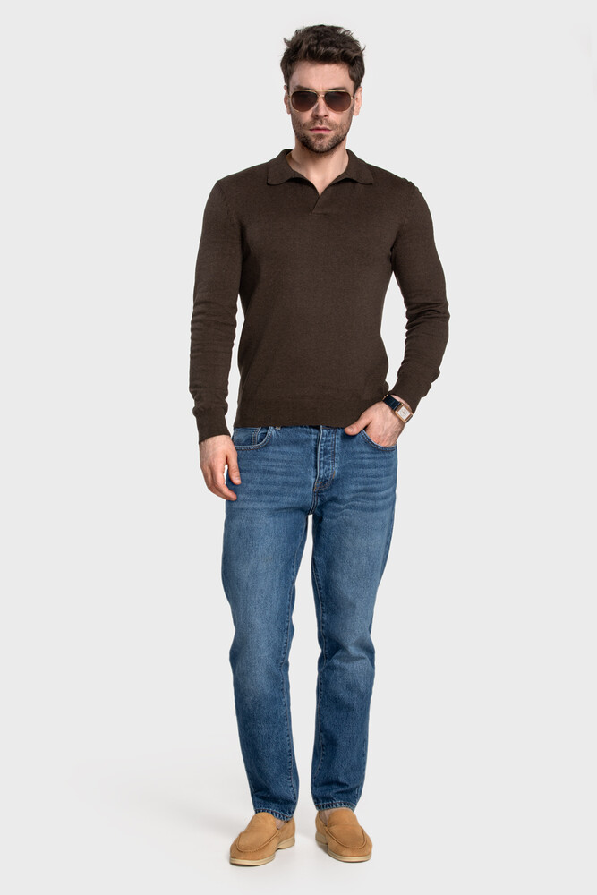 Polo sweater in cotton cashmere blend (Espresso Melange)
