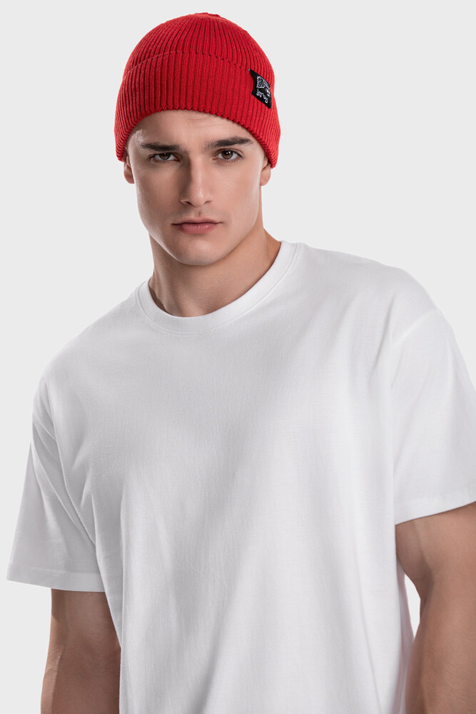 Ribbed beanie in pure merino wool (Chili)