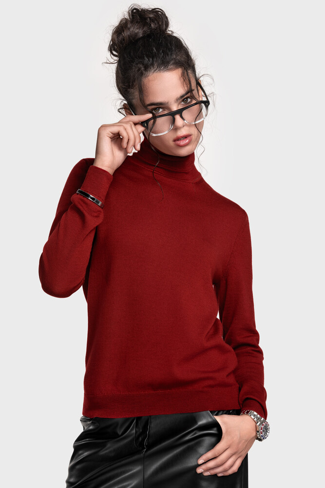 Turtleneck sweater in pure merino wool (Burgundy)