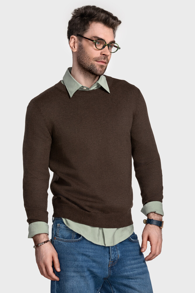 Crewneck sweater in cotton cashmere blend (Espresso Melange)