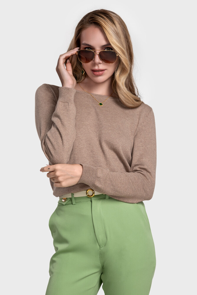 Сrew neck sweater in organic cotton blend (Sabbia Melange)