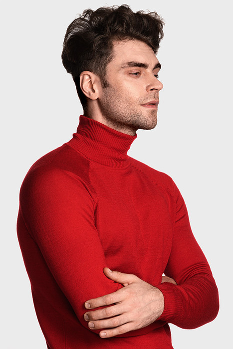 Мужской шерстяной свитер с высокой стойкой (Chili Red)