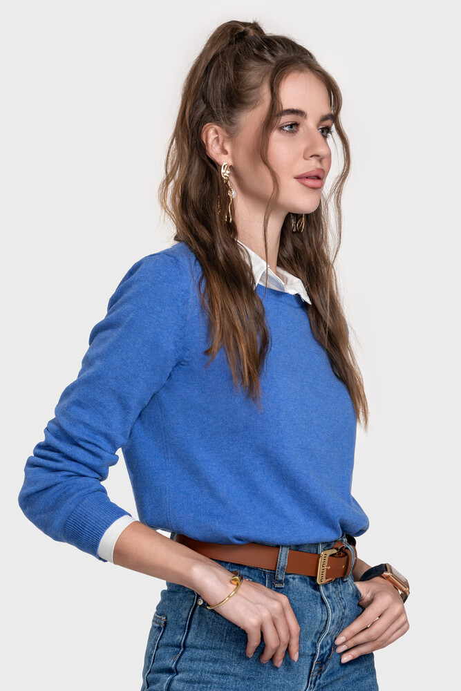 Сrew neck sweater in organic cotton blend (Azzurro Melange)
