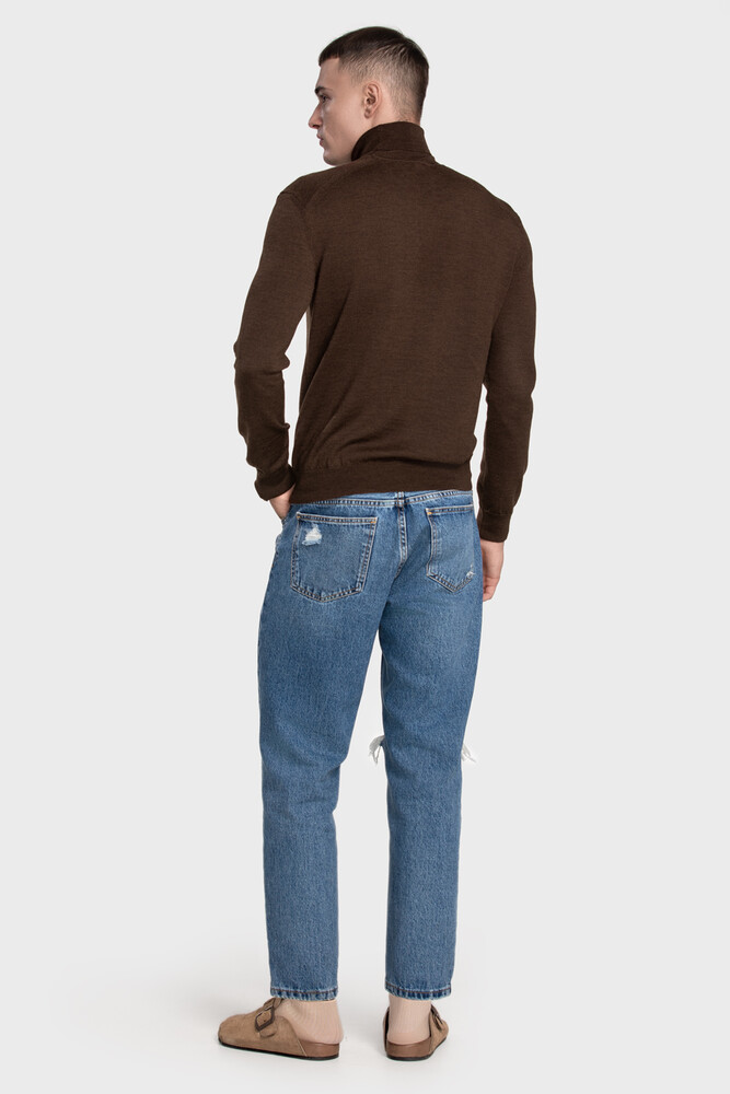 Turtleneck sweater in pure merino wool (Cioccolato Melange)