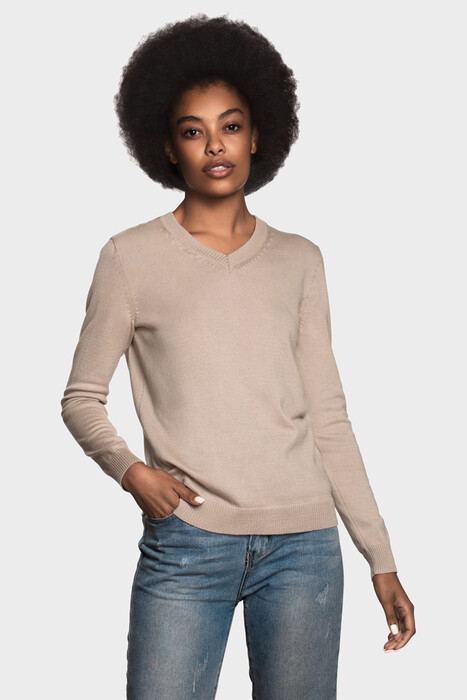 Жіночий бавовняний светр з V-вирізом (Cold Beige)